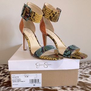 Jessica Simpson multi colored snakeskin heels size 8.5
